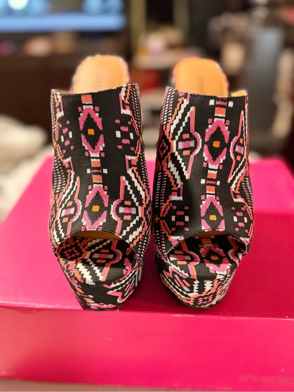 Pink & black platform wedges
